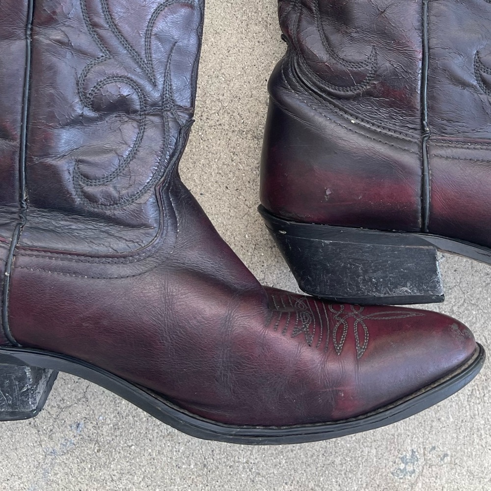 Laredo Black Cherry Burgandy Cowboy Boot Mens Size 11 D Leather Fox Vamp 6859 - Picture 10 of 16